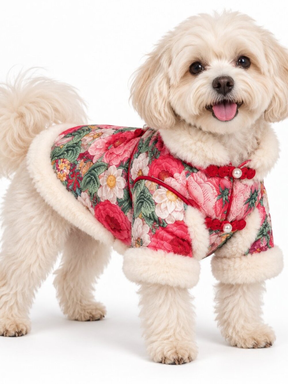 Tawney Bear Floral Faux Fur Dog Vest Tang Suit Style